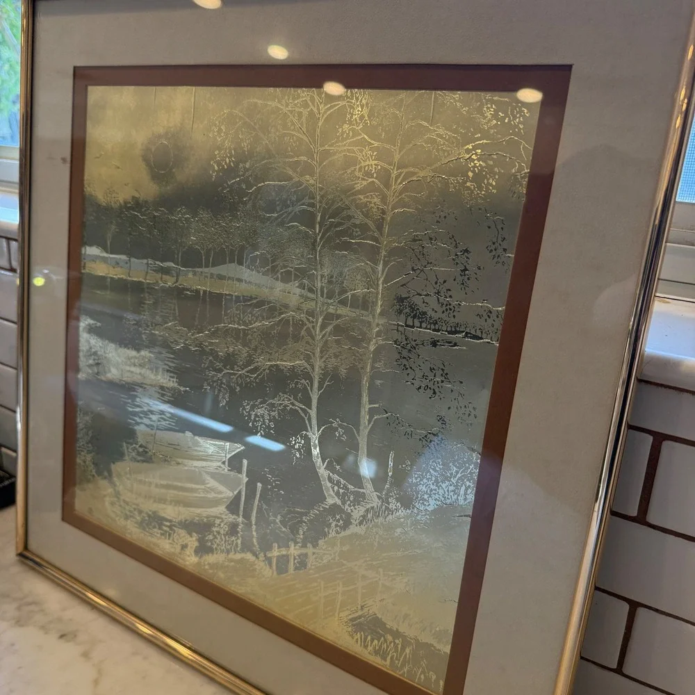 Vintage MANIFESTATIONS Inc‎ Optical Illusion Art Lake Scene Framed 1970s  Decor